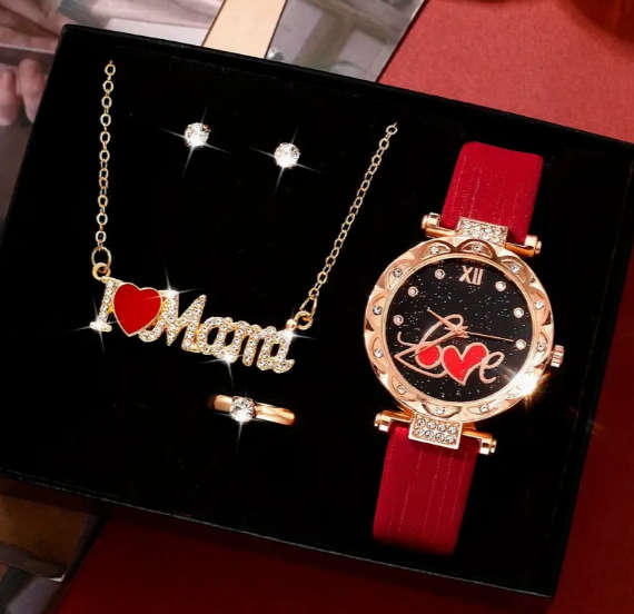 5pcs/set Women`s Watch I Love Mama Quartz Watch For Mom