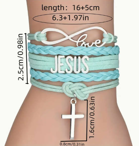 Silvery Cross Bangle Jesus - Black