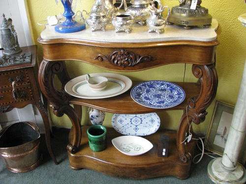 French Antique Walnut Dresser with Serpentine Marble Top