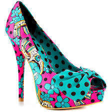 IRON FIST HEELS - FIESTA SKULL PEEPTOE PLATFORM PINK/BLUE - SIZE 3