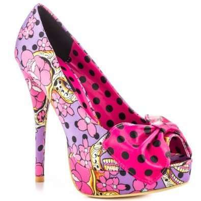 IRON FIST HEELS - FIESTA SKULL PEEPTOE PLATFORM PURPLE - SIZE 4