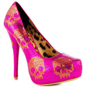 IRON FIST HEELS - DIGISKULL SEQUIN PLATFORM - PINK - SIZE 5