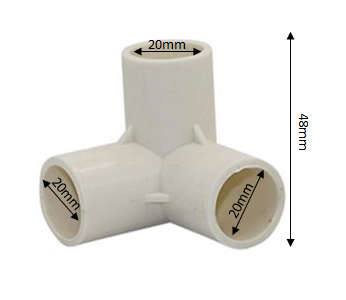 PVC Corner Connector, 3-way elbow - 20mm. Pack of 10 units