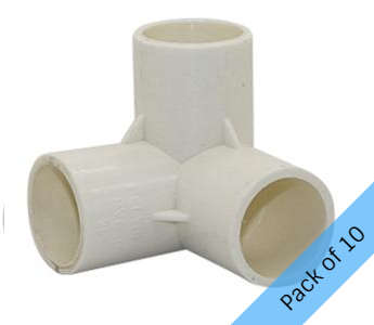 PVC Corner Connector, 3-way elbow - 25mm. Pack of 10 units