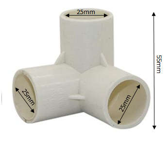 PVC Corner Connector, 3-way elbow - 25mm. Pack of 10 units