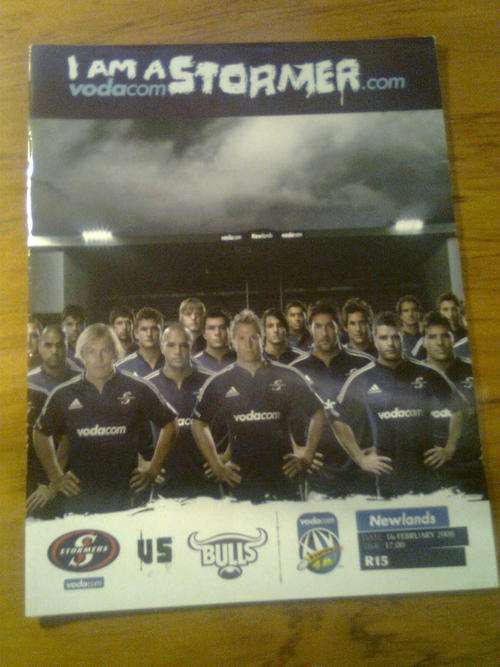 RUGBY PROGRAMME -  STORMERS V BULLS + 2 TICKETS - 16/02/2008