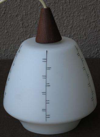 Mid century, cased glass and wood Danish style pendant shade