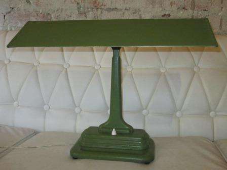 Large cast iron Art Deco desk lamp in military green