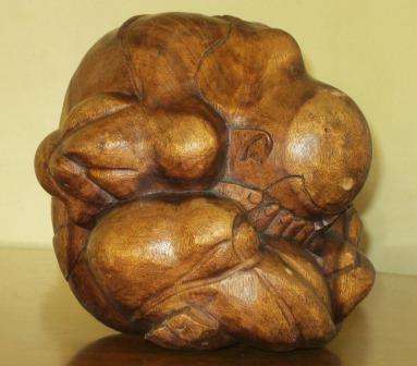 Large vintage carved Oriental sculpture of a weeping Buddha