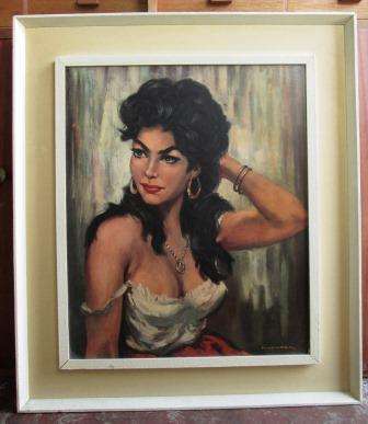 Large mid century Lynch / Tretchikoff style Gypsy girl print by H Walter