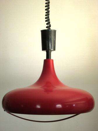 Retro 1970s red enamel rise and fall lamp