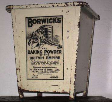 RARE World War Two Borwick's Baking Powder Metal Advertising Bin