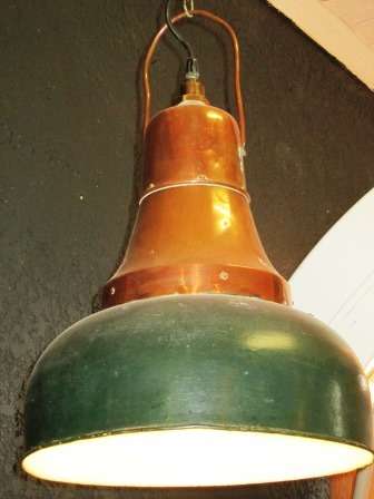 Large Antique Industrial Copper Factory Lamp Made In Switzerland