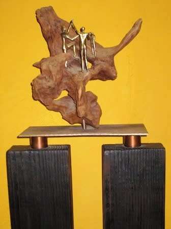 Large Wood And Bronze Sculpture Titled "Unity Is Strength" 2004 By Mark Van Der Merwe