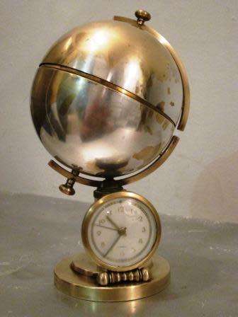 Retro 1950's German Made Globe Alarm Clock Cigarette Dispenser