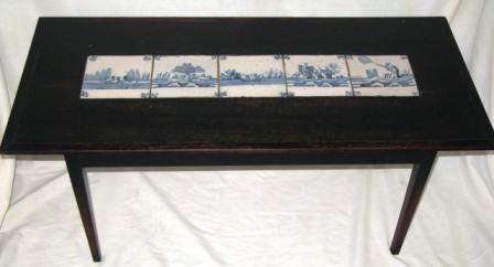 Coffee Table with five antique, 18th Century ( 1700 - 1799 ) hand painted Dutch Delft tiles