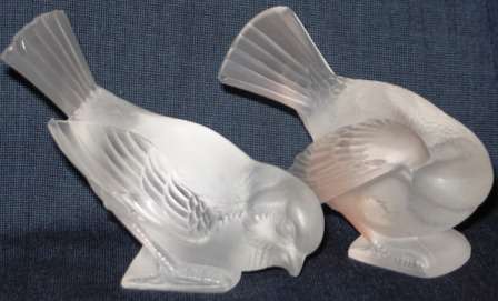 Pair of Art Deco, LALIQUE frosted glass sparrows, entitled 'Moineau Hardi', French 1920s - 30s