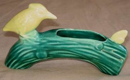 Vintage, Retro, Lucia Ware Vase in the form of a bird and butterfly on a log, marked: "390"