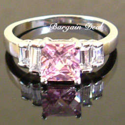 Size 6.5 or Size N !! Stunning 5stone 2ct Cushion Cut Pink Engagement Ring clad in 18K White Gold !!