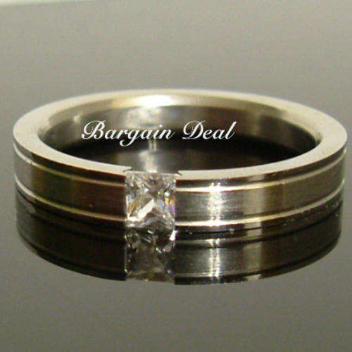 Size T / Size X !!!  Stylish Stainless Steel Band with Princess Cut Simulated Diamond!