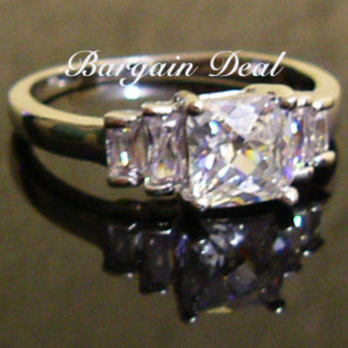 Size 7 /Size O !! Stunning 5stone Cushion Cut 2ct Engagement Ring clad in 18K White Gold !!