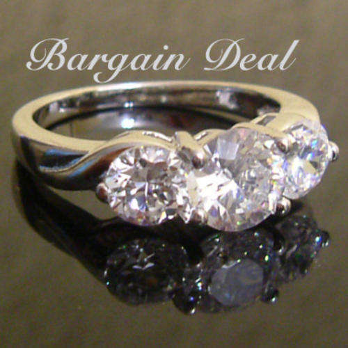 Size 6 / 7/ 8 !!  3 stone Brilliant Cut  2.5ct Engagement Diamond Ring  clad in 18K White Gold !!