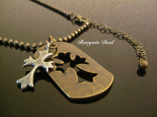 R70 only - Stylish Bronze Base Metal Chain with Silver Cross double layer pendant in Antique Finish!