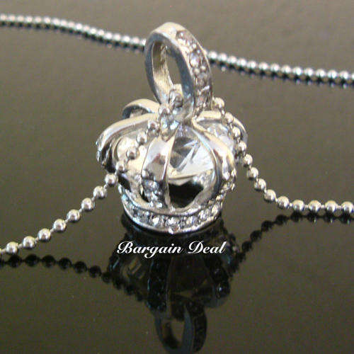 R80 only - Stylish Silver Necklace  with Sparkling Crown Pendant !