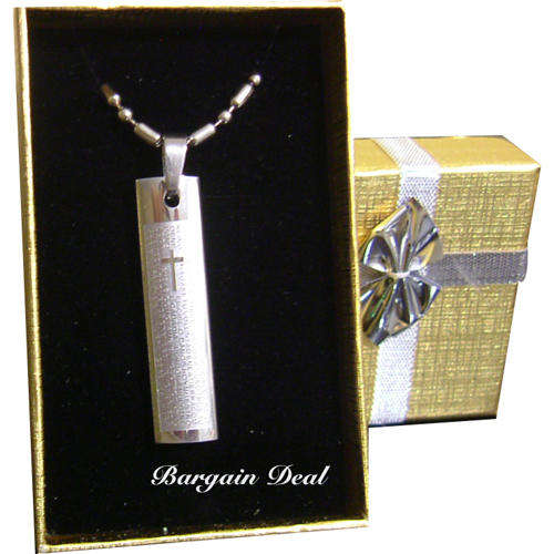 R100 only! Stylish Stainless Steel Pendant with Spanish Lord's Prayer Engraving on Silver Chain!