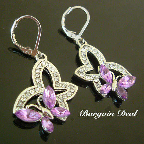 R80 only! Stunning Lavender Purple Butterfly Earrings with 56stone Genuine Crystal !