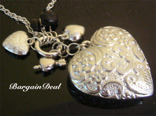 R120 only!  Stunning Silver Necklace with Multiple Heart Shaped Pendants in Vintage Glamour!