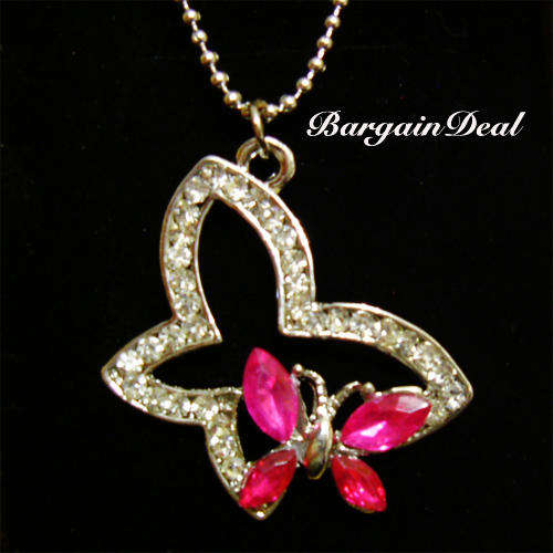R90 only! Stunning Rich Pink Butterfly Necklace with 38stone Genuine Crystal!!