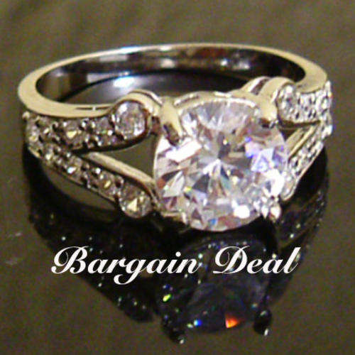 Size 6 or Size M !! 19 stone 3.8ct Engagement Diamond Ring clad in 18K White Gold !!