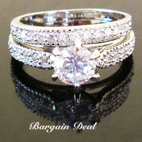 Size L !! 27stone 3.6ct Round Brilliant Cut Wedding Ring Set clad in 18K White Gold!!