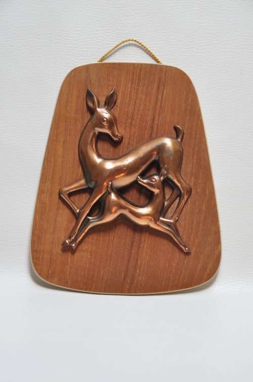 Retro Wall Plaque, Metal, Copper colour Deer. circa 1960-70