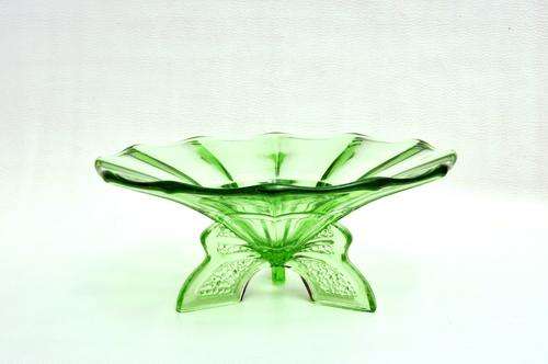 Art Deco, Green Glass Footed Fruit Bowl