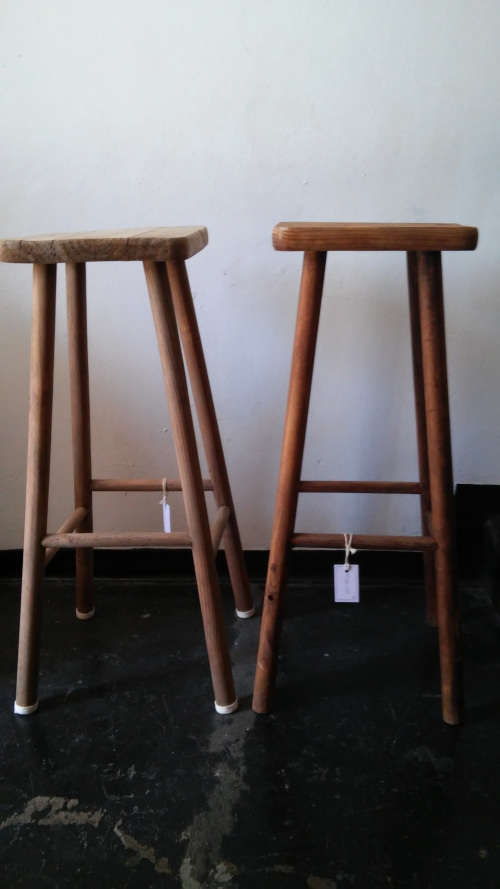 Distressed Wood Bar Stools x 2
