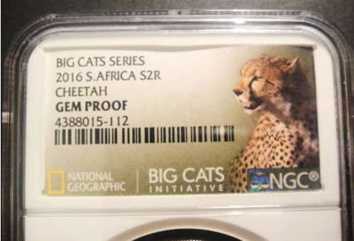 2016 South Africa Cheetah Silver 2 Rand. NGC GEM Proof - SPECIAL LABEL NATIONAL GEOGRAFIC