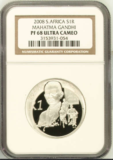 2008 SILVER 1 RAND  MAHATMA GANDHI PF68UC NGC