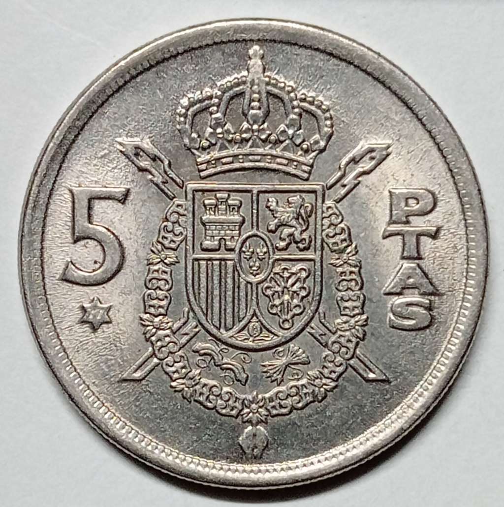 BRILLIANT UNCIRCULATED 1975 5 PESETAS -SPAIN