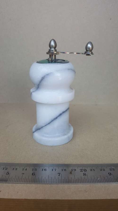 Vintage! Marble Pepper Grinder, Solid Marble And Chrome