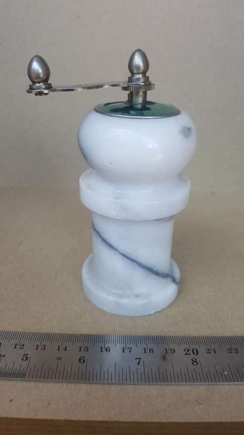Vintage! Marble Pepper Grinder, Solid Marble And Chrome