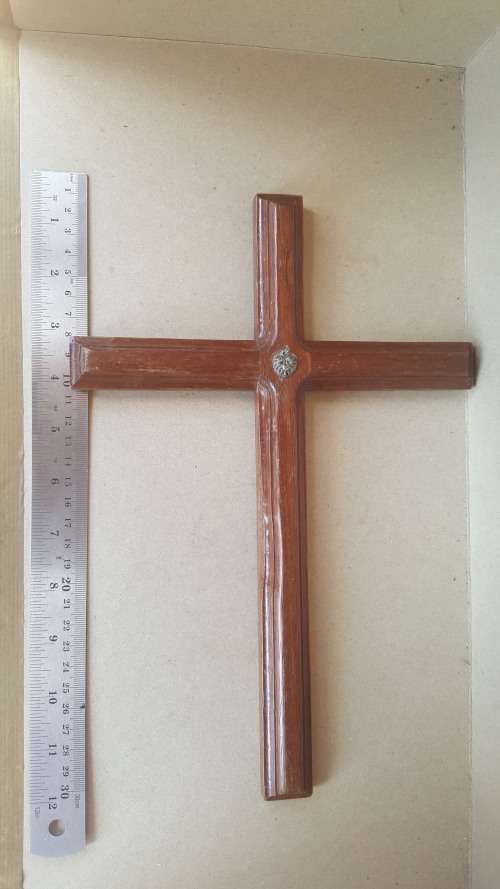Vintage Wooden -  Christian Cross - Heart Emblem