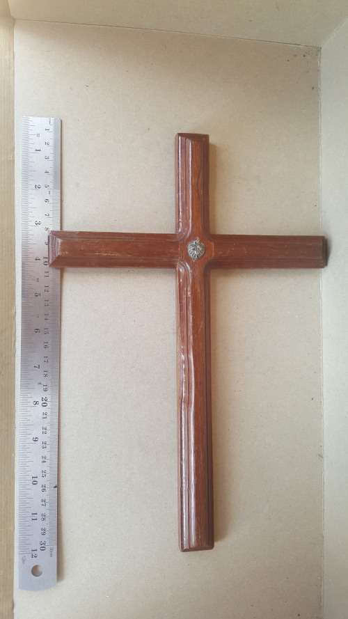 Vintage Wooden -  Christian Cross - Heart Emblem