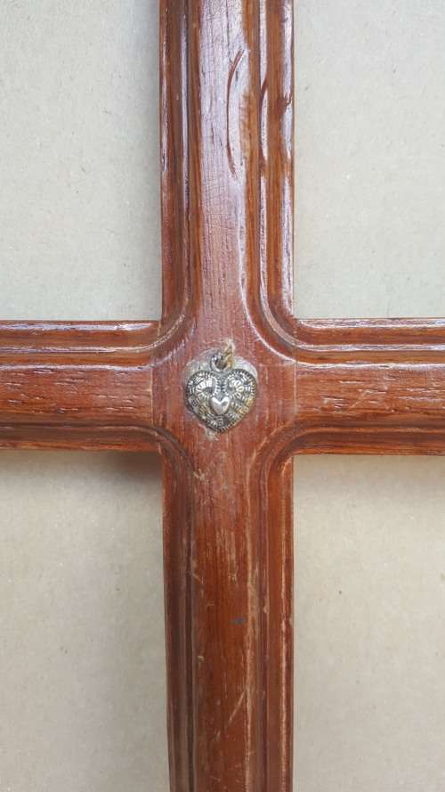 Vintage Wooden -  Christian Cross - Heart Emblem