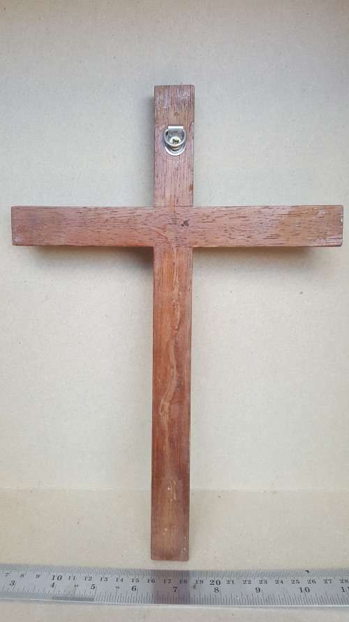 Vintage Wooden -  Christian Cross - Heart Emblem