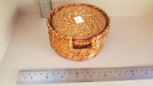 Beautiful !  Hand Made * Wicker * Coaster set with Holder