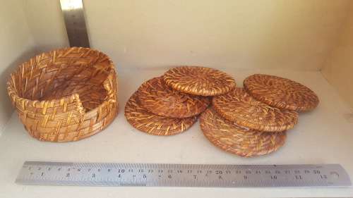 Beautiful !  Hand Made * Wicker * Coaster set with Holder