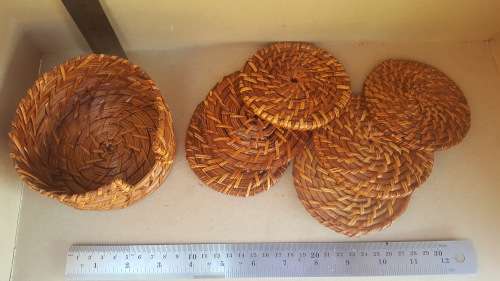 Beautiful !  Hand Made * Wicker * Coaster set with Holder
