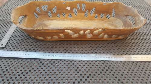 Africana! Olive Wood - Hand Carved Wildlife - Large Long Bowl - Elephants And Rhinos (Signed)